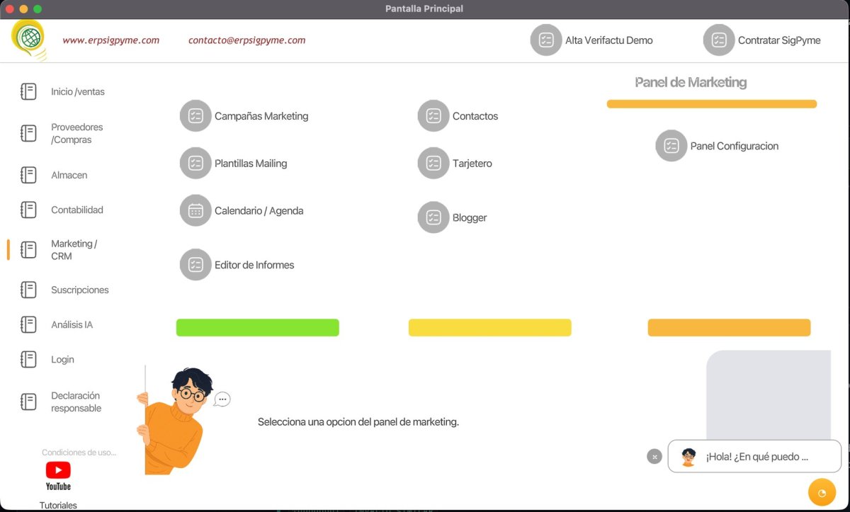 Panel de marketing de SigPyme con campañas y plantillas de correo