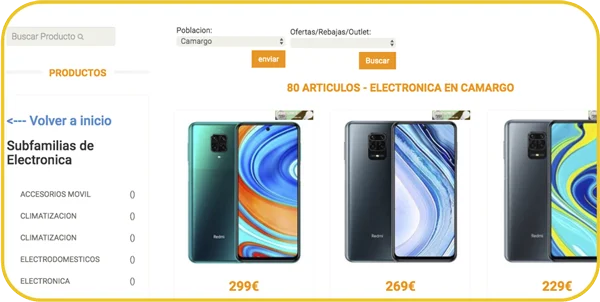 Tienda online de electrónica con precios y artículos sacados del ERP