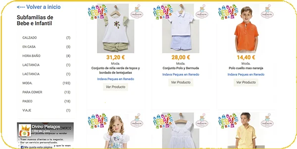Catálogo web de ropa infantil publicado desde el ERP